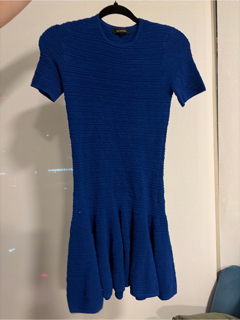Olivaceous Royal Blue Textured Short-Sleeve Mini Dress